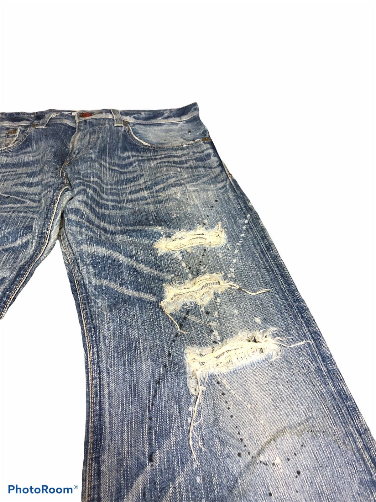 Edwin × Japanese Brand FLARE⚡️EDWIN DISTRESSED SPLATTER DENIM Size US 33 - 5 Thumbnail