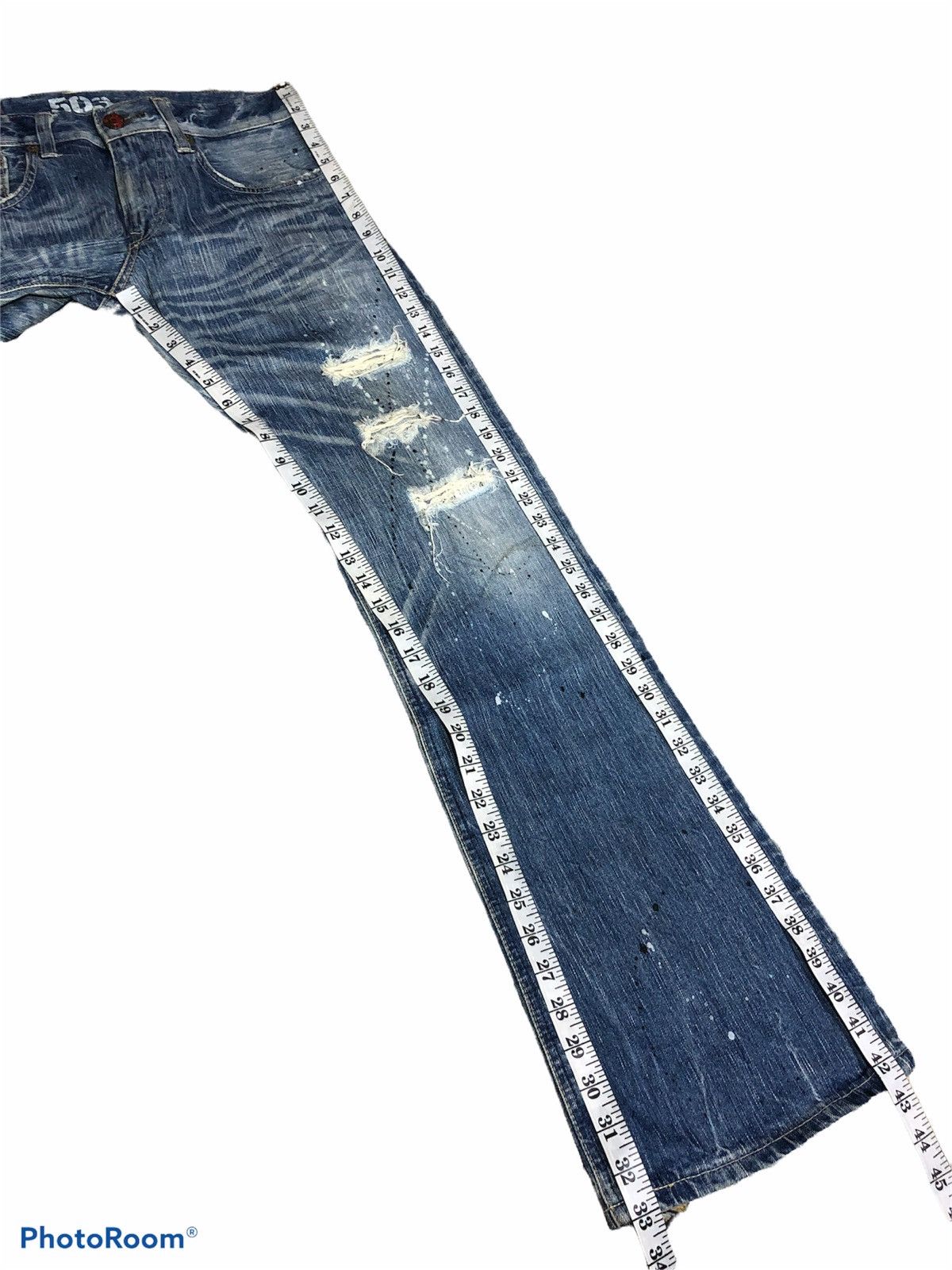 Edwin × Japanese Brand FLARE⚡️EDWIN DISTRESSED SPLATTER DENIM Size US 33 - 10 Thumbnail