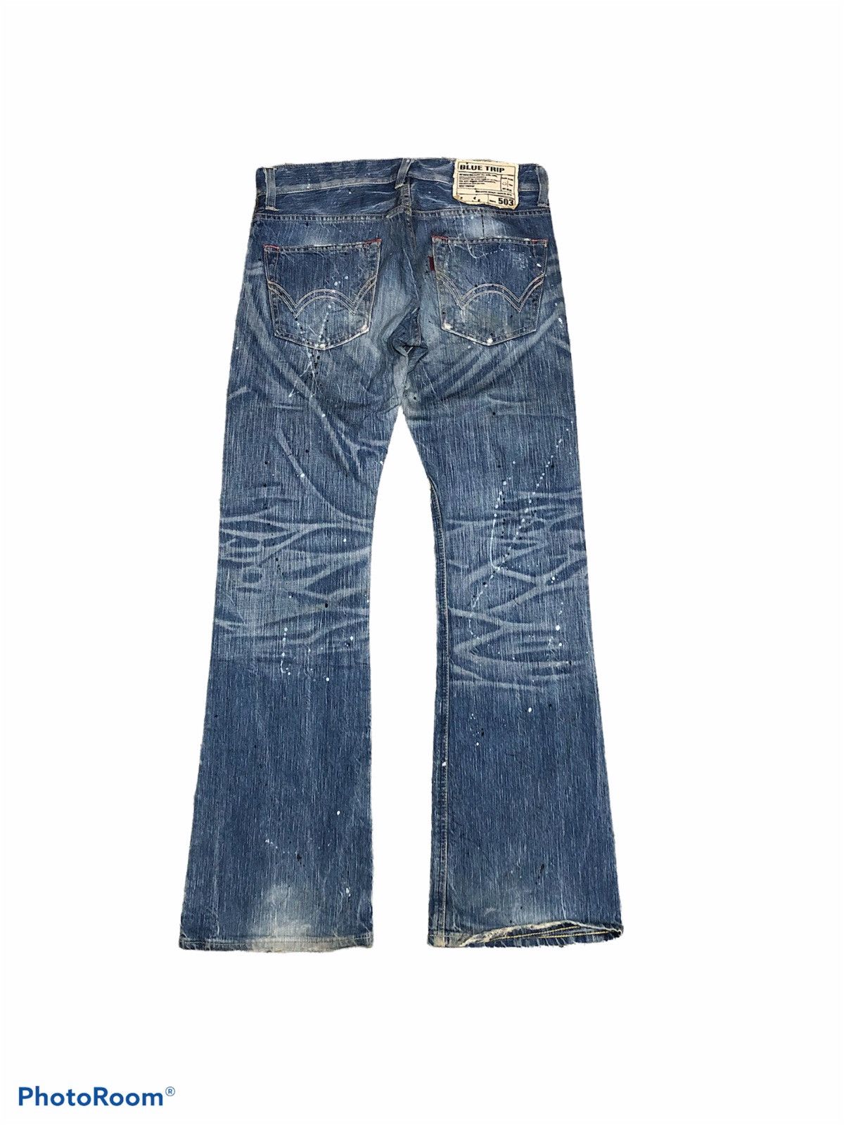 Edwin × Japanese Brand FLARE⚡️EDWIN DISTRESSED SPLATTER DENIM Size US 33 - 2 Thumbnail