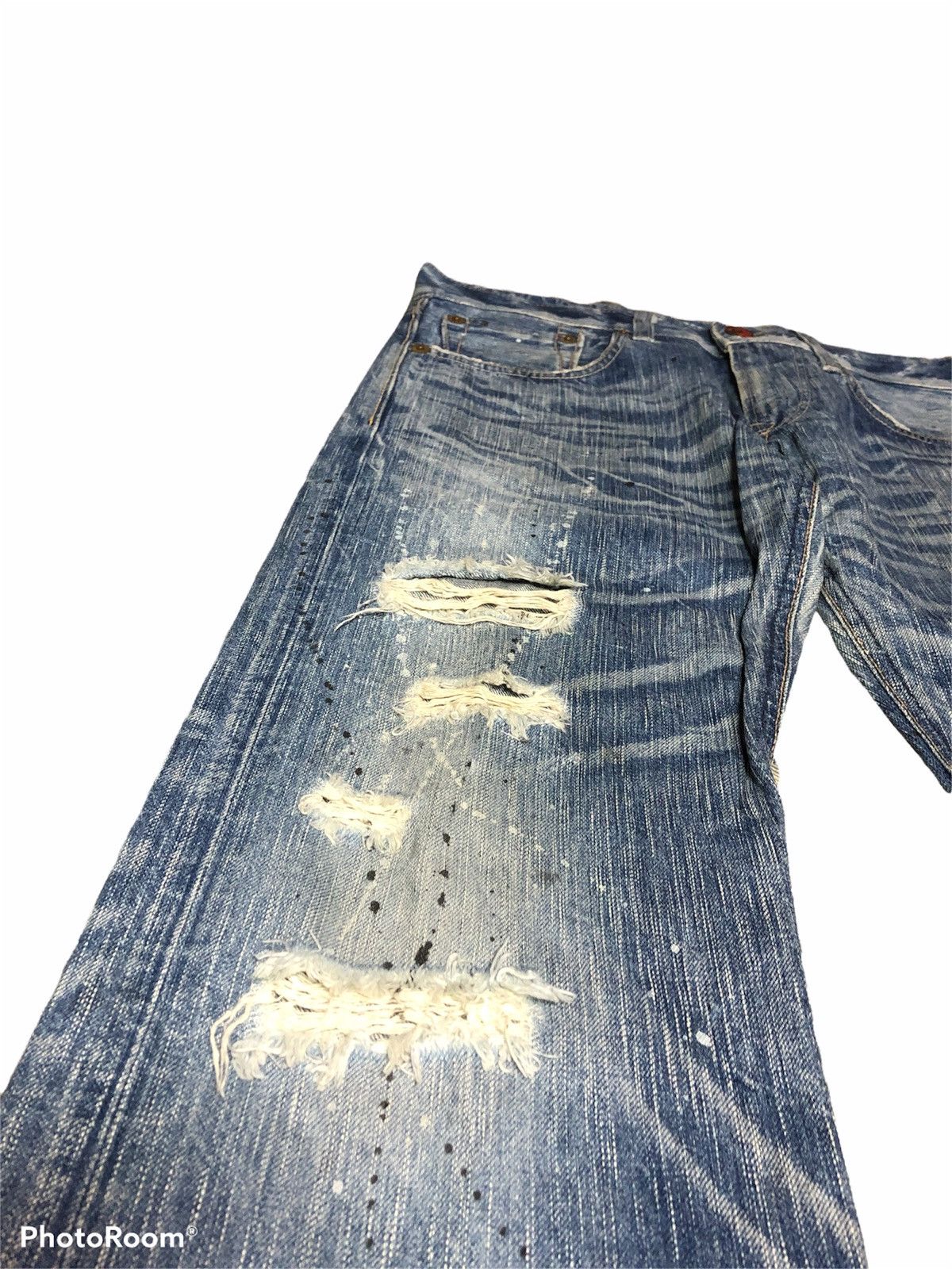 Edwin × Japanese Brand FLARE⚡️EDWIN DISTRESSED SPLATTER DENIM Size US 33 - 4 Thumbnail