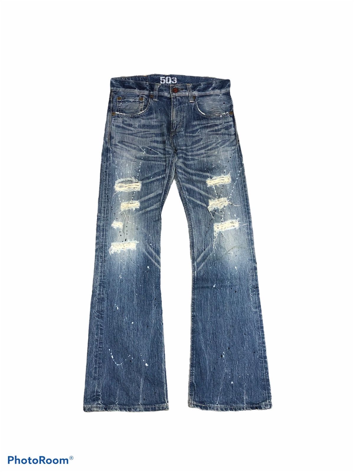 Edwin × Japanese Brand FLARE⚡️EDWIN DISTRESSED SPLATTER DENIM Size US 33 - 1 Thumbnail