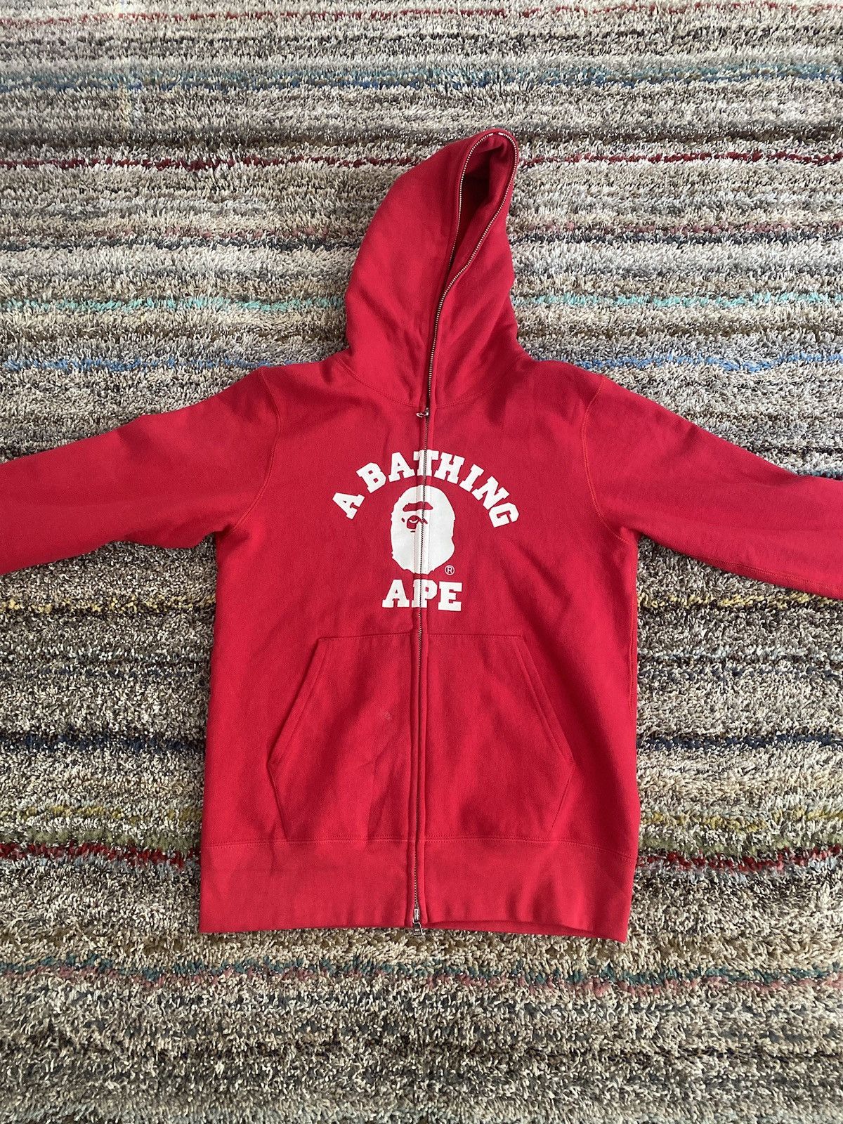 image of Bape College Full Zip Hoodie in Red, Men's (Size Medium)