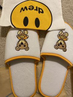 NWT Drew House Smiley Face Slippers White Black Mens S/M Justin