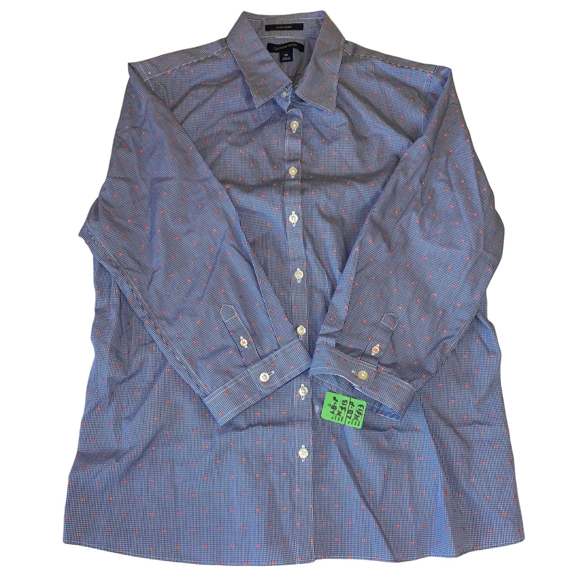 Lands' End Land's End Shirt 14 Women Blue Plaid Long Sleeve No Iron Sup ...