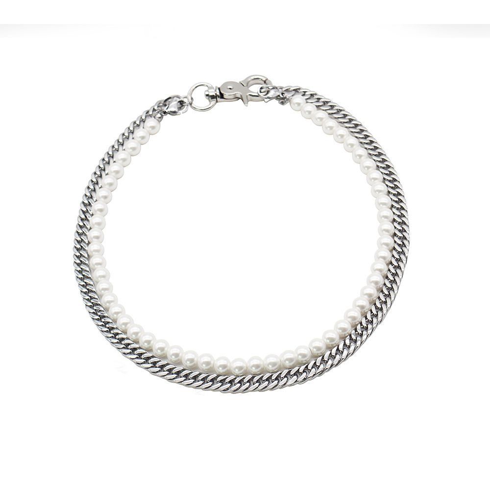Jewelry × Vintage Fashion Double Pearl Chain Titanium Steel Necklace Size ONE SIZE - 2 Thumbnail