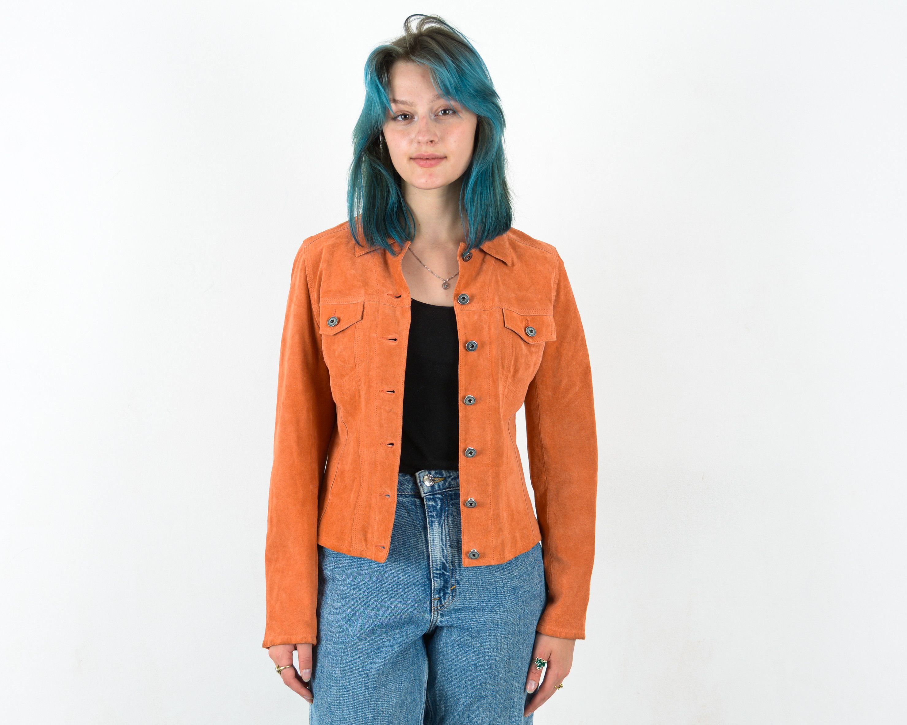 Vintage Women's 90's M Suede Genuine Leather Jacket Blazer Orange Size M / US 6-8 / IT 42-44 - 1 Thumbnail