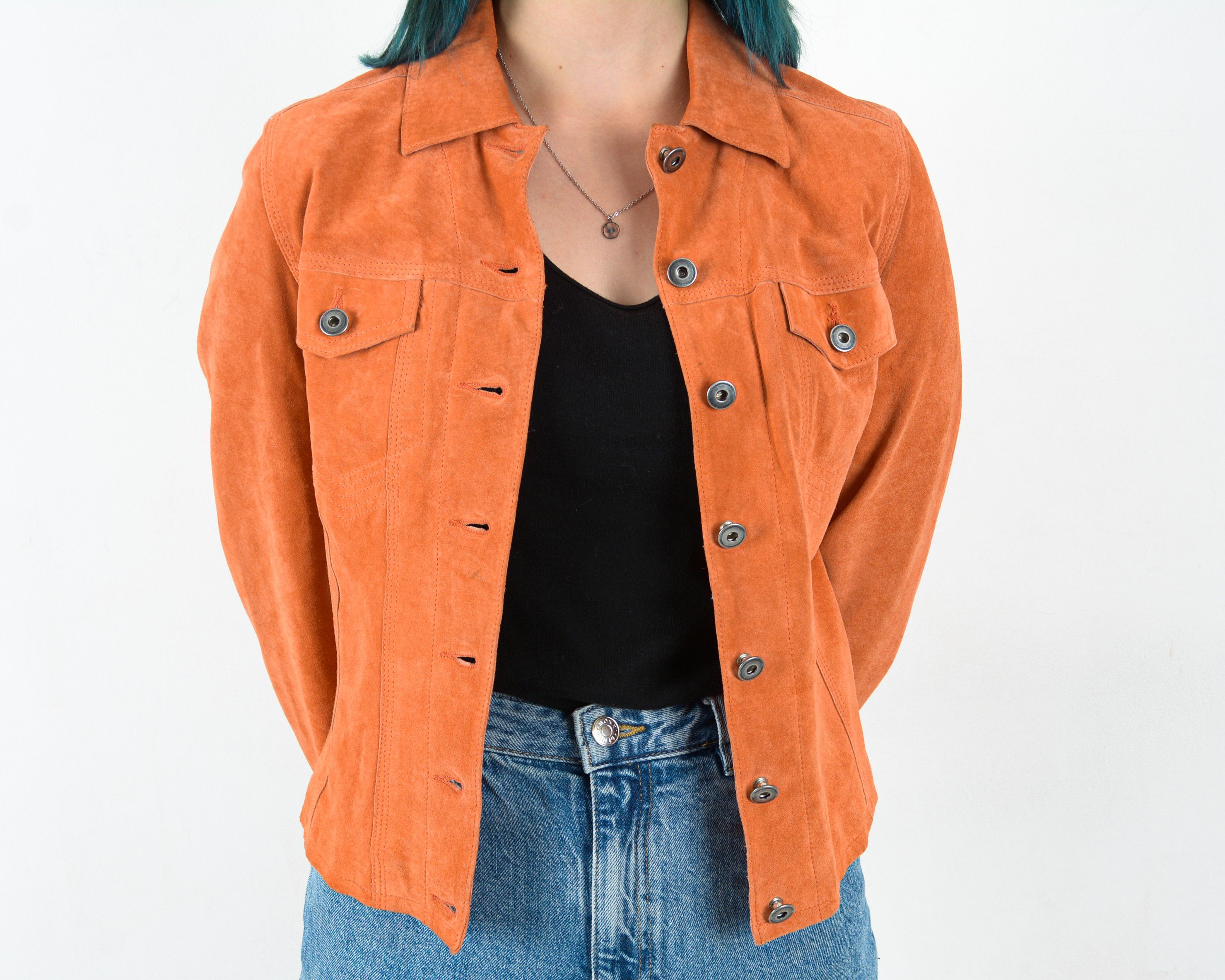 Vintage Women's 90's M Suede Genuine Leather Jacket Blazer Orange Size M / US 6-8 / IT 42-44 - 4 Thumbnail