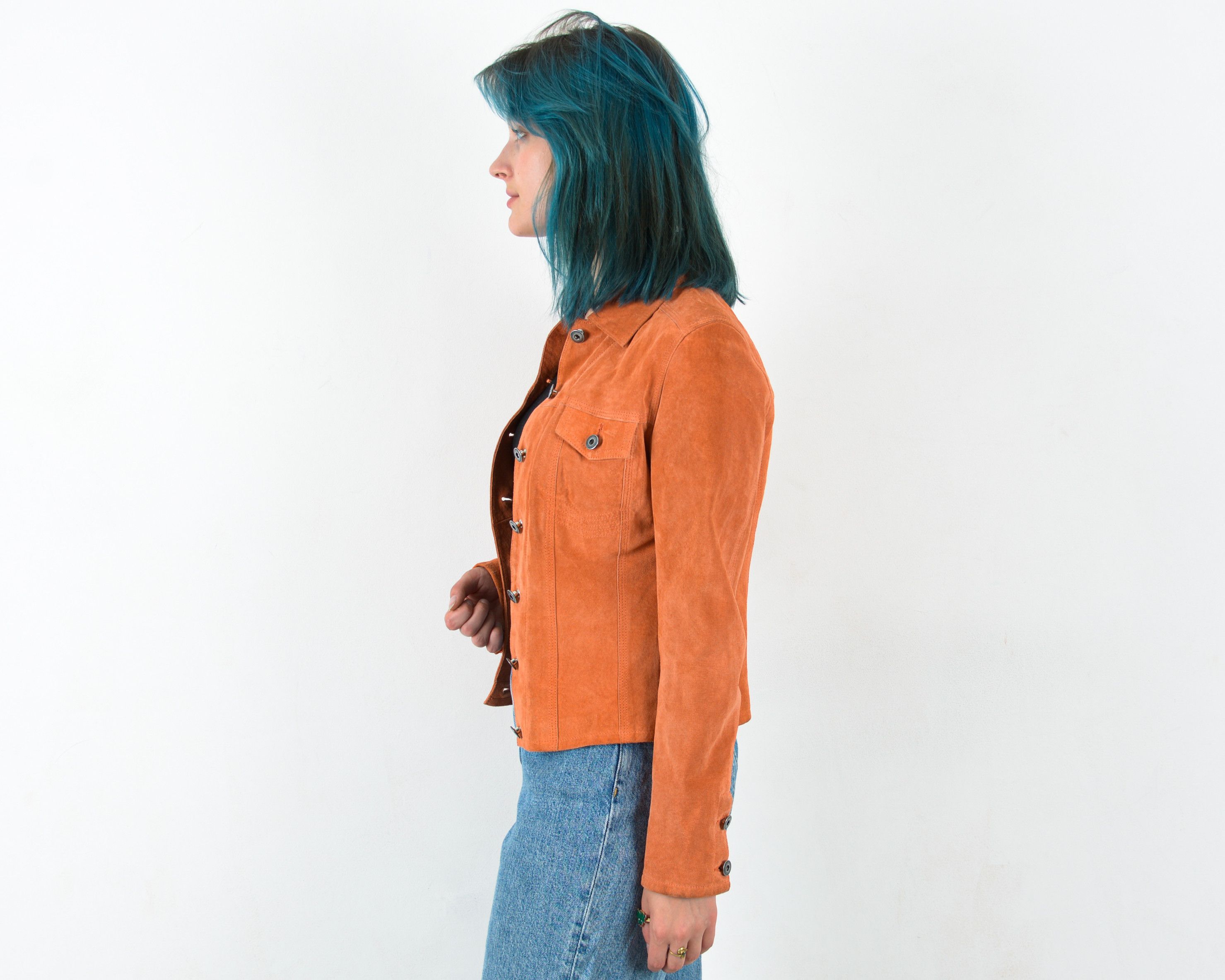 Vintage Women's 90's M Suede Genuine Leather Jacket Blazer Orange Size M / US 6-8 / IT 42-44 - 2 Thumbnail