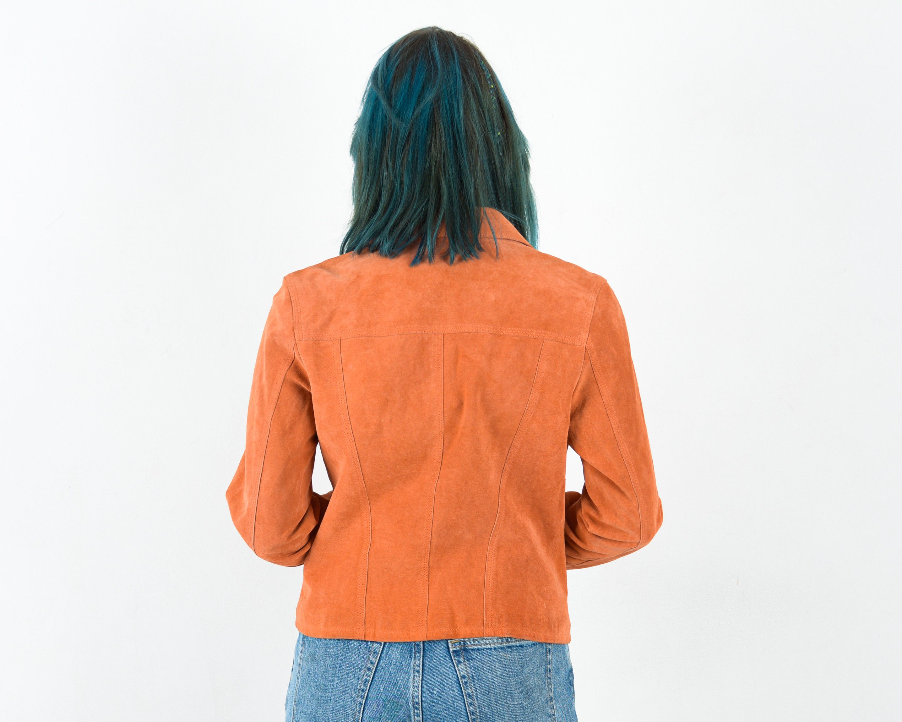 Vintage Women's 90's M Suede Genuine Leather Jacket Blazer Orange Size M / US 6-8 / IT 42-44 - 3 Thumbnail