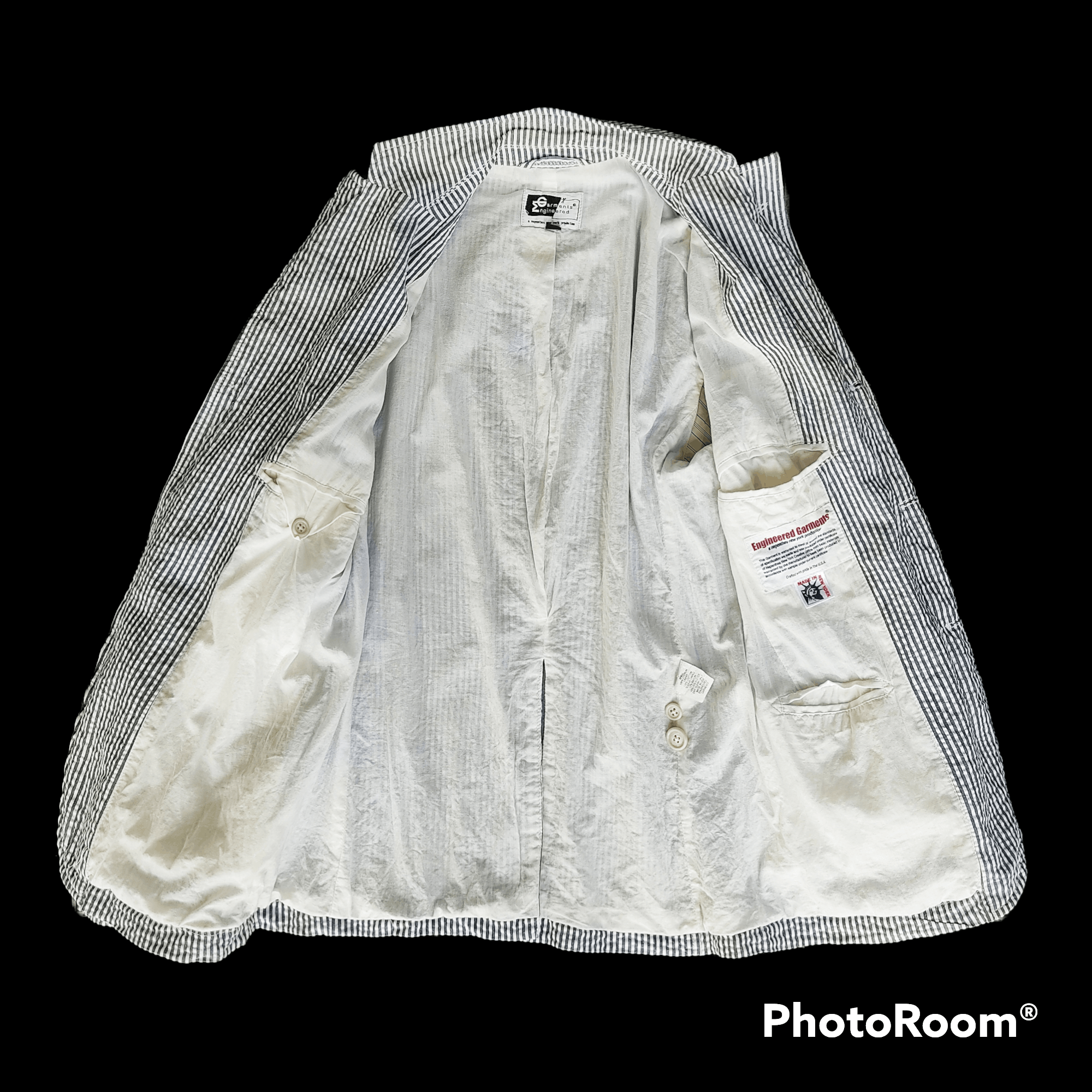 Engineered Garments Engineered Garments White Navy Seersucker Andover Jacket Size US XS / EU 42 / 0 - 6 Thumbnail