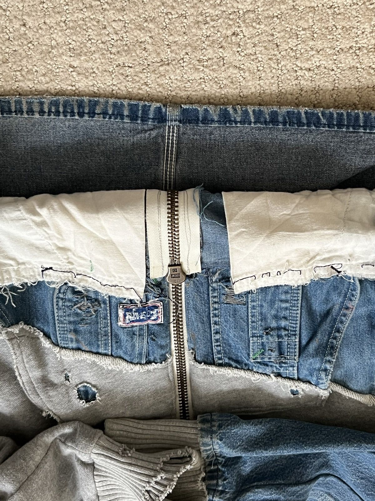 Greg Lauren 50/50 Grey Fleece Vintage Denim High Tech Hood Track Jacket Size US L / EU 52-54 / 3 - 18 Thumbnail