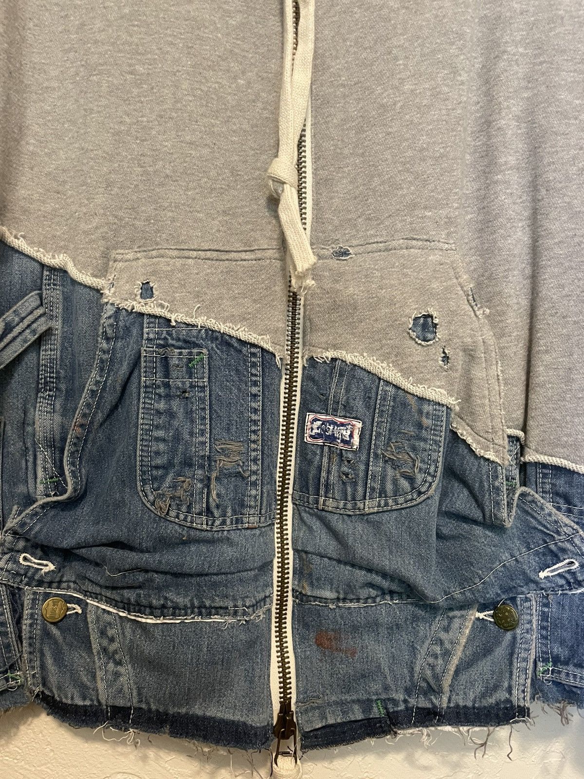 50/50 Grey Fleece Vintage Denim High Tech Hood Track Jacket