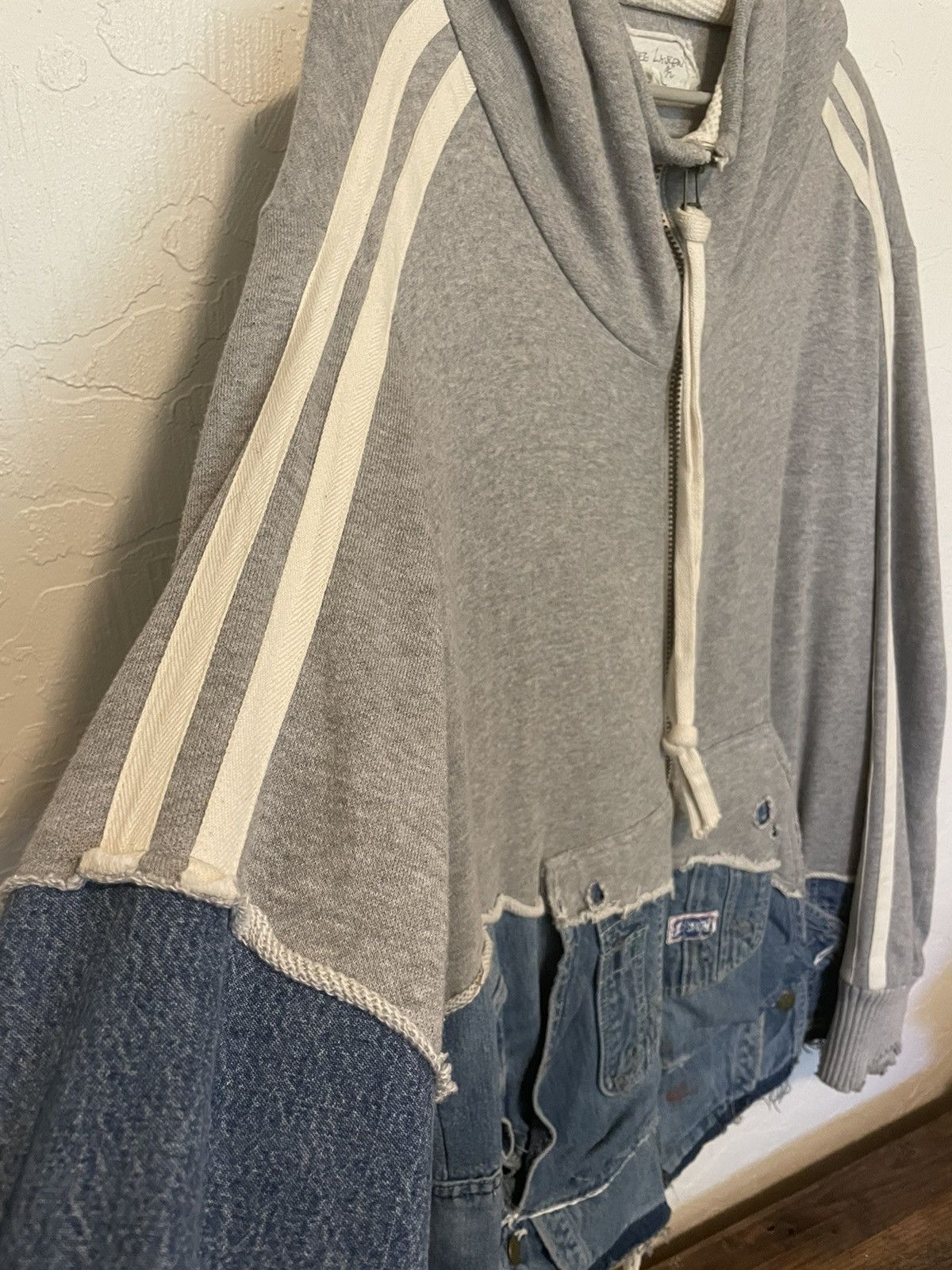Greg Lauren 50/50 Grey Fleece Vintage Denim High Tech Hood Track Jacket Size US L / EU 52-54 / 3 - 11 Thumbnail