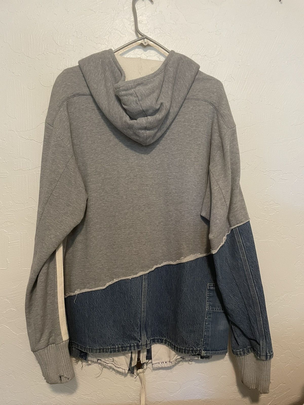 Greg Lauren 50/50 Grey Fleece Vintage Denim High Tech Hood Track Jacket Size US L / EU 52-54 / 3 - 8 Thumbnail