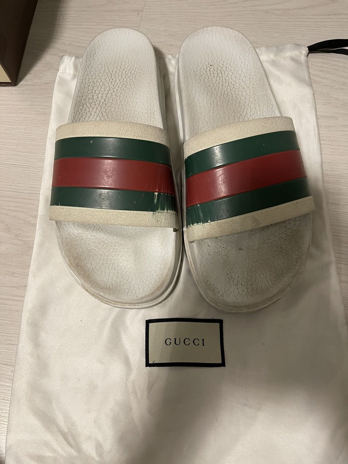 Gucci Gucci Mens Slides Sandals Web White us 10 43 Grailed