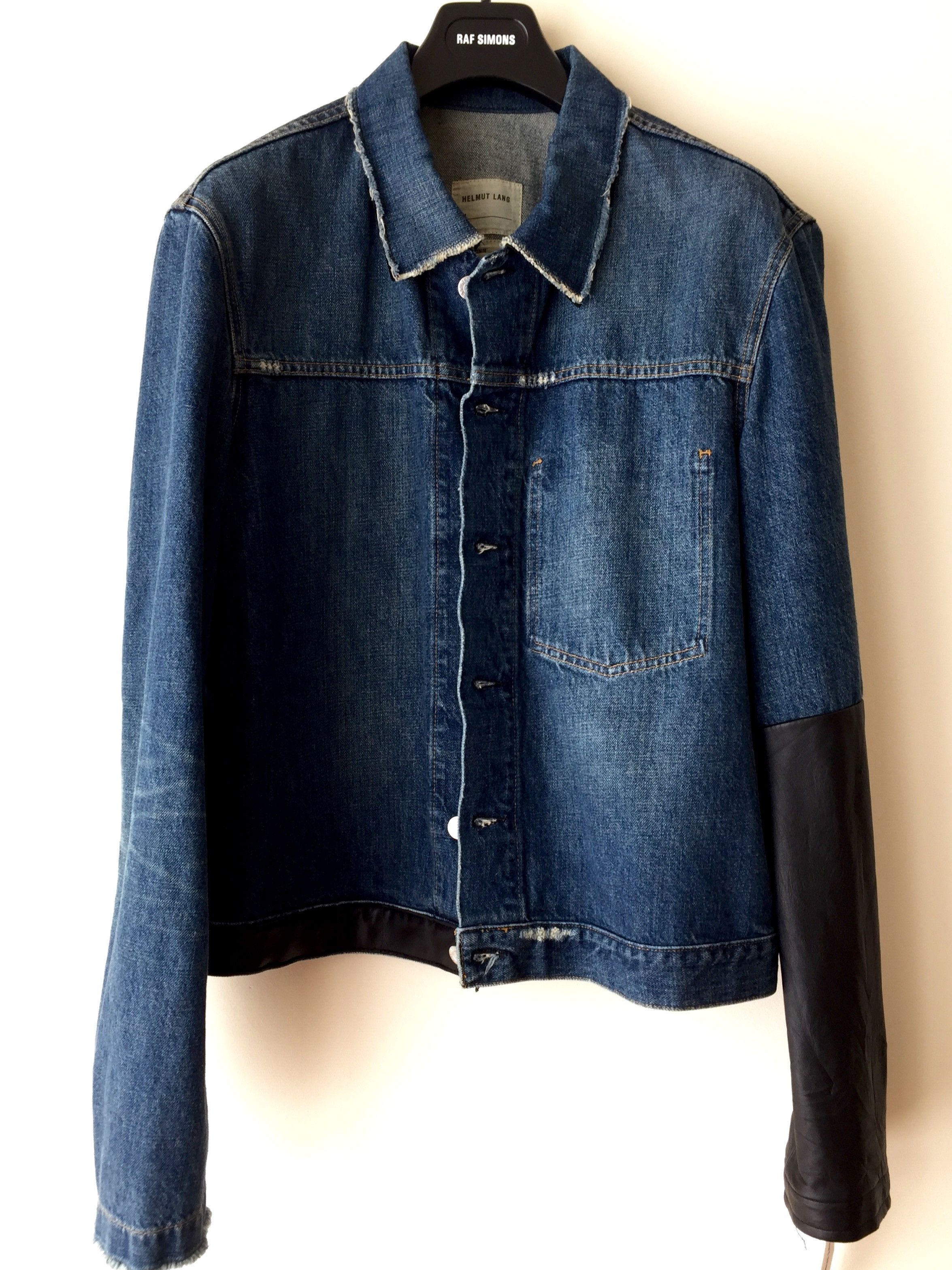 Helmut Lang Leather Sleeve Denim Jacket | Grailed