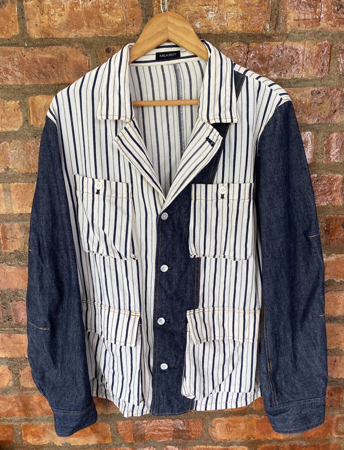 Japanese Brand RARE!! 90s MILKBOY rebuild double collar hybrid light jacket Size US L / EU 52-54 / 3 - 5 Thumbnail