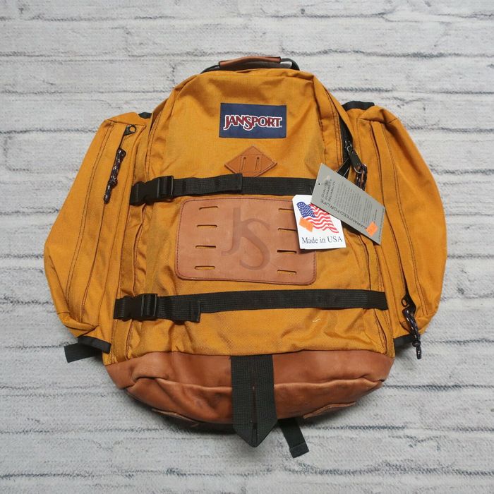 Jansport Vintage Deadstock 90s Jansport Leather Backpack Day Pack Made in USA Mustard Grailed