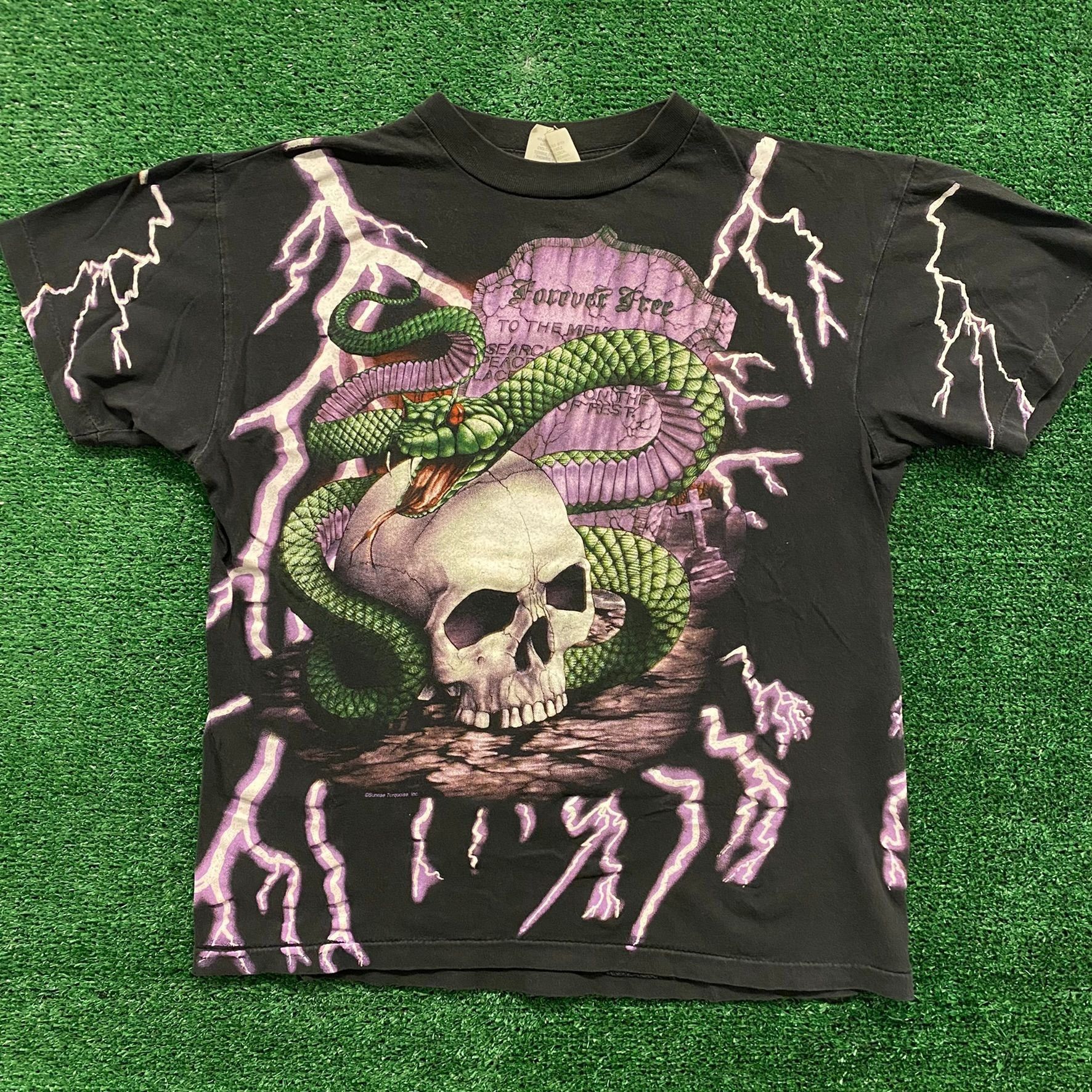 Vintage American Thunder Skull Vintage 90s T-Shirt Size US L / EU 52-54 / 3 - 1 Thumbnail