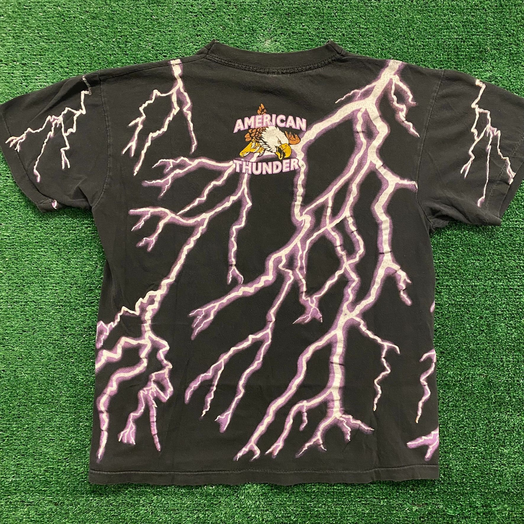 Vintage American Thunder Skull Vintage 90s T-Shirt Size US L / EU 52-54 / 3 - 4 Thumbnail