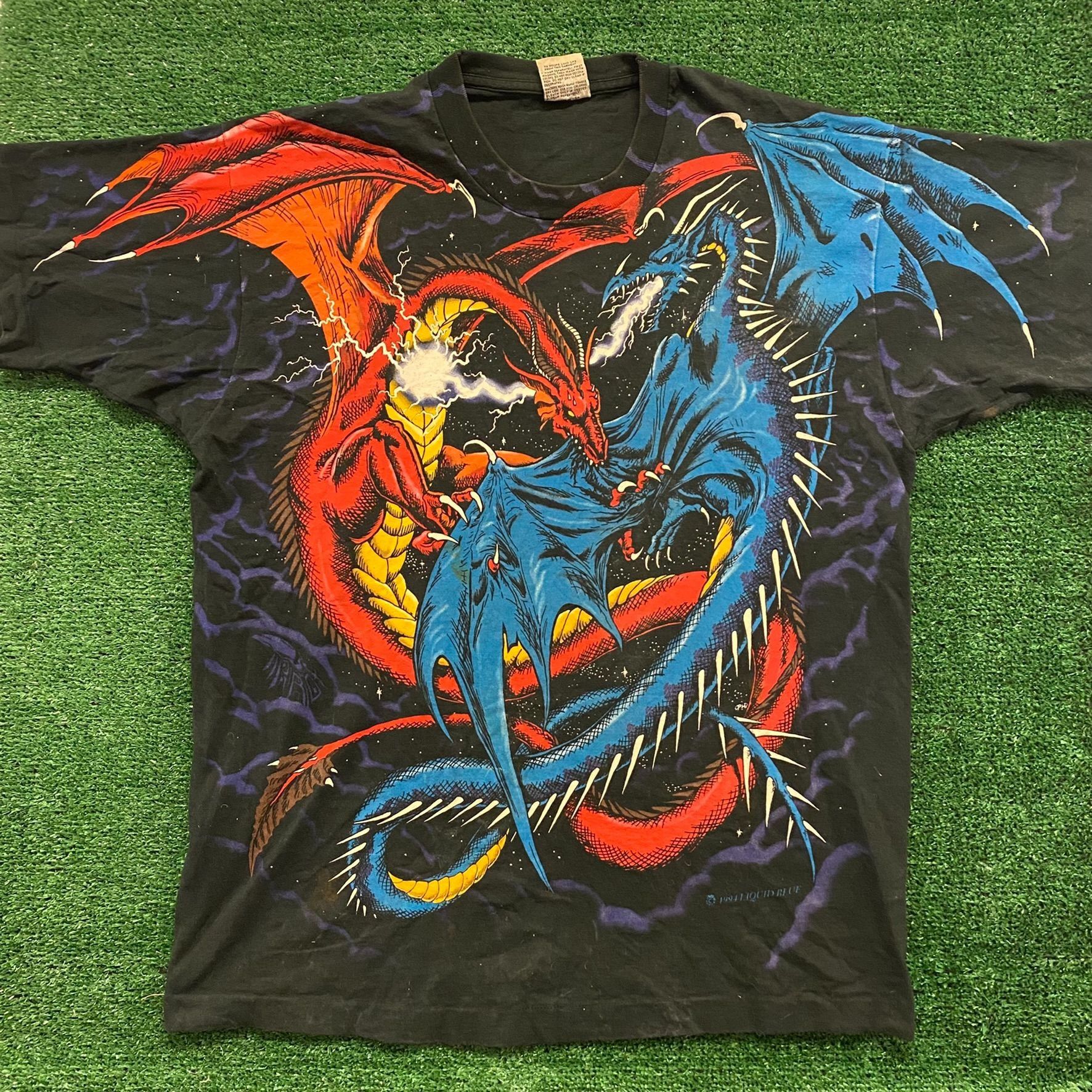 Liquid Blue × Vintage Liquid Blue Dragon Fight Vintage 90s T-Shirt