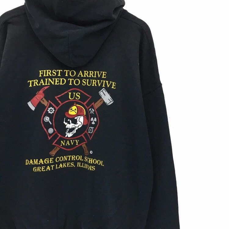 Vintage US Navy Hoodie Sweatshirt Big Logo SpellOut Pullover