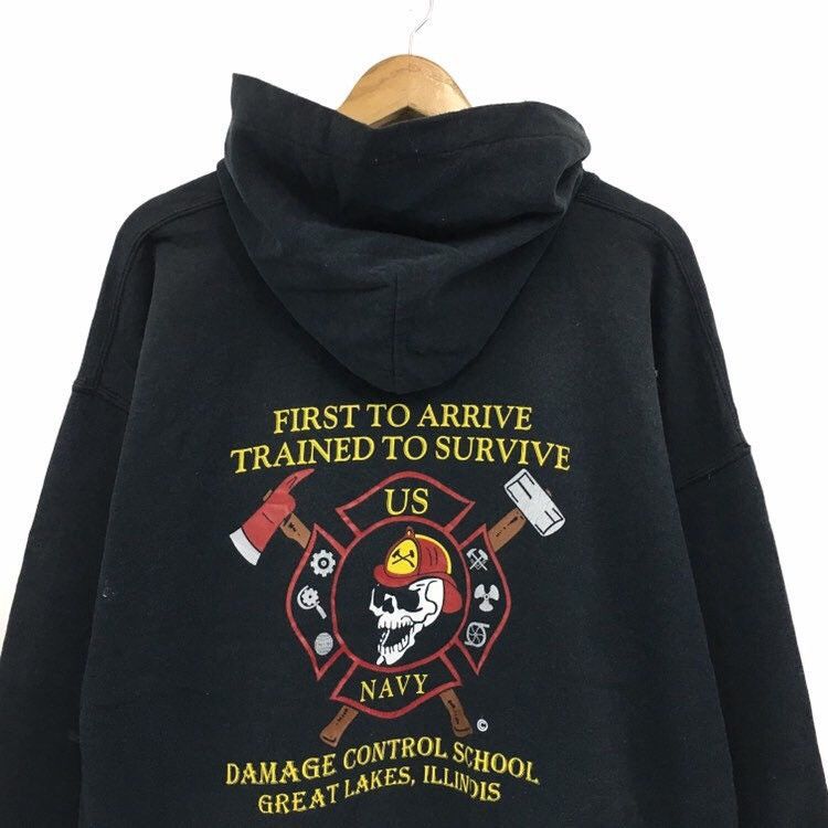 Vintage US Navy Hoodie Sweatshirt Big Logo SpellOut Pullover