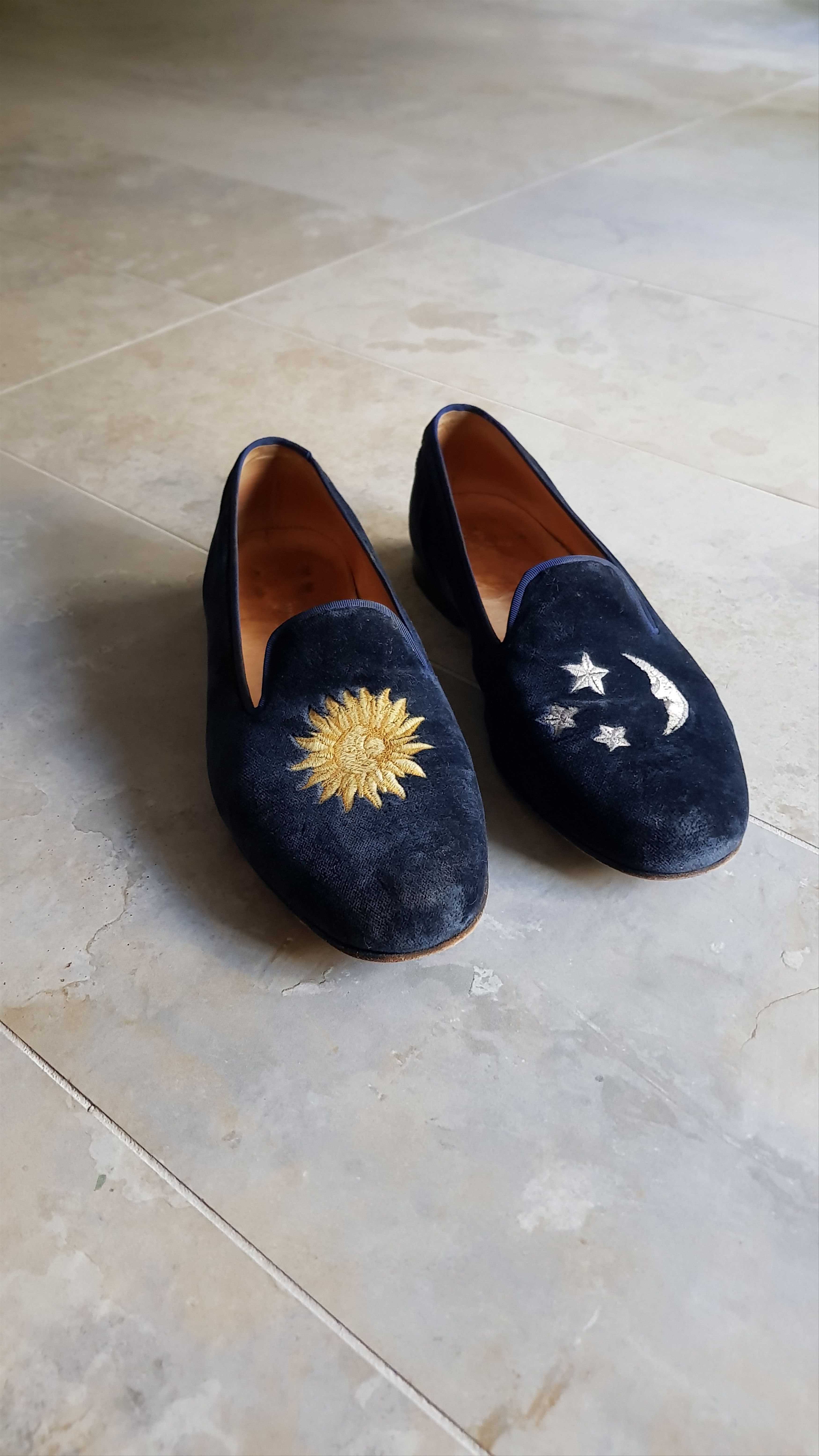 Mens Stubbs & Wootton Velvet Sun & Moon Slippers - Navy Men main image 3
