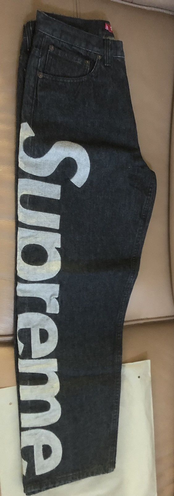 Image of New Supreme Inset Logo Denim Jeans Black Ss22 Size 30, Men's