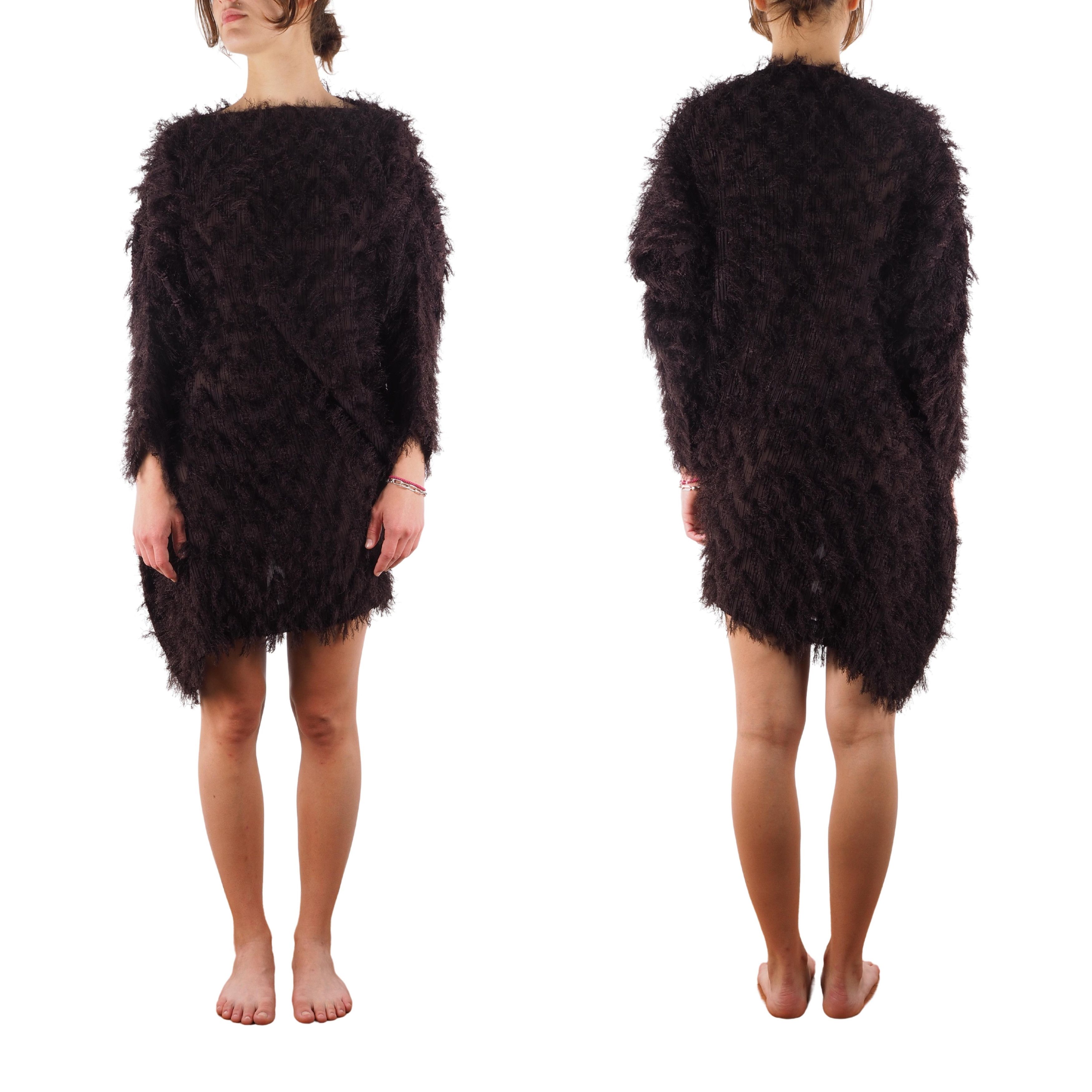 Issey Miyake Issey Miyake Vintage Asymmetric Brown Fur Sheer Dress Size M / US 6-8 / IT 42-44 - 2 Thumbnail