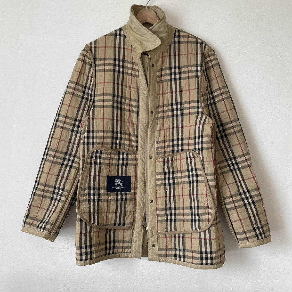 Vintage 90s Burberry Nova Check Lined Leather Jacket Size M