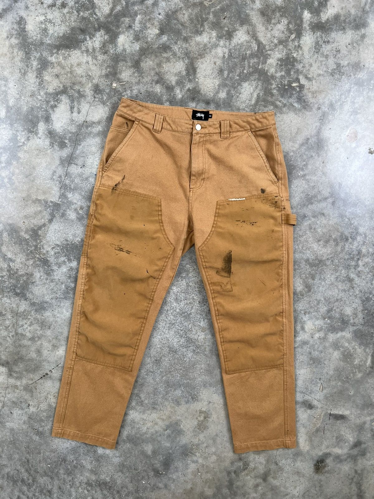 image of Stussy Double Knee Work Painter / Carpenter Pants Sz. 34 in Khaki, Men's