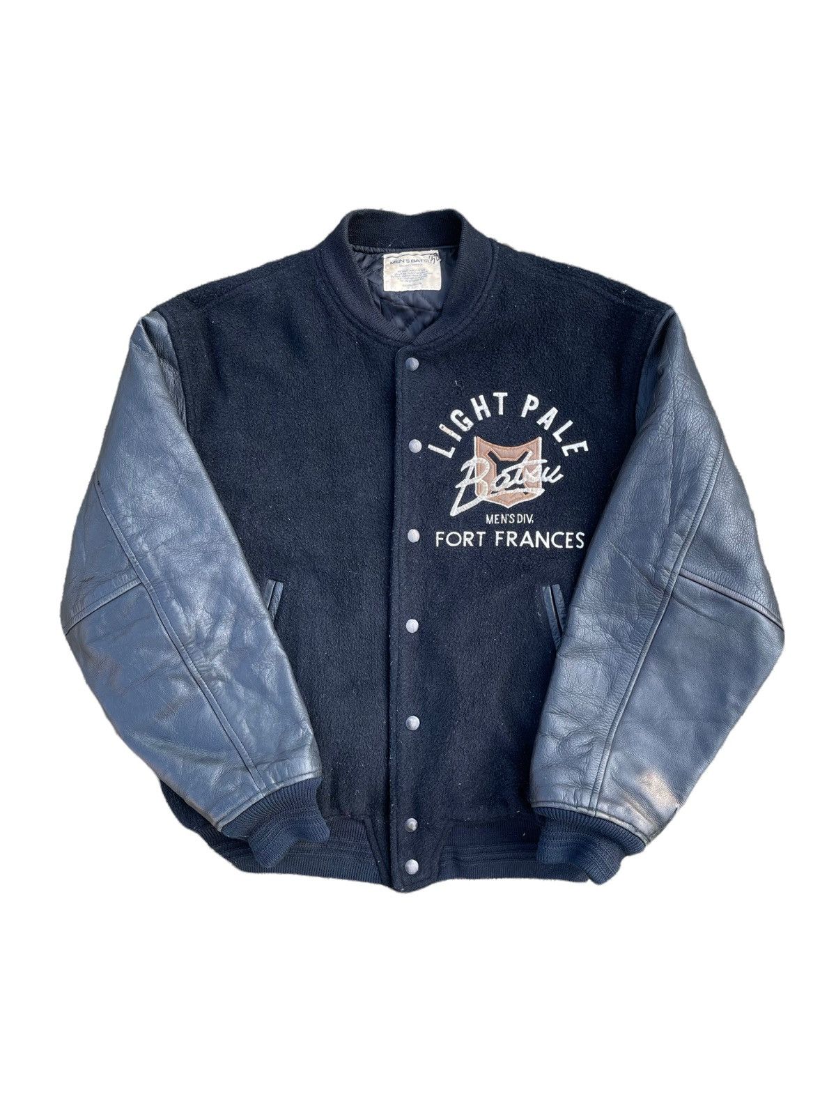 Japanese Brand Vintage Men’s Batsu Leather Sleeve Big Logo Varsity Jacket Size US M / EU 48-50 / 2 - 1 Thumbnail
