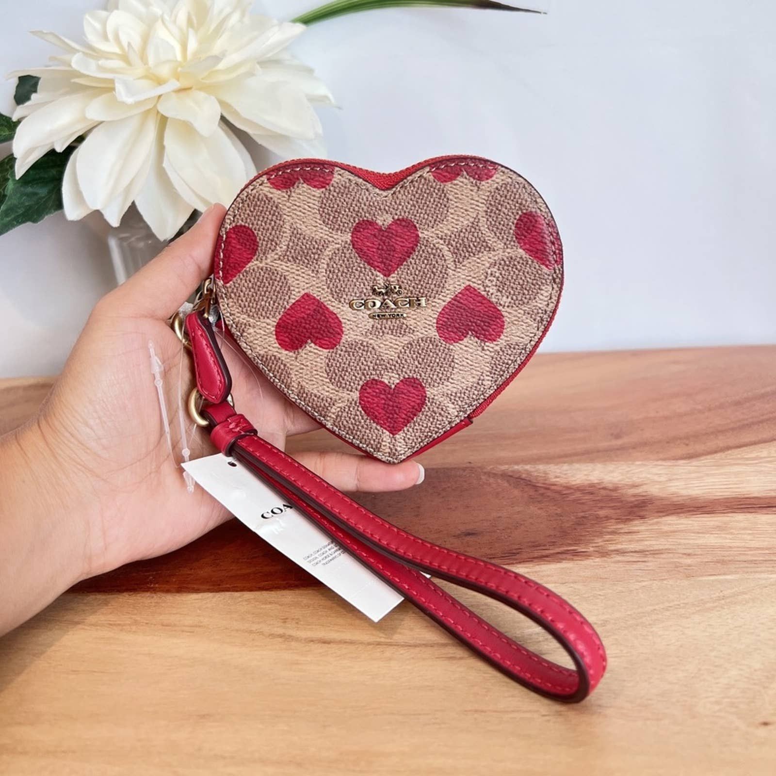 Coach Coach Heart Coin Case In Signature Canvas With Heart Print