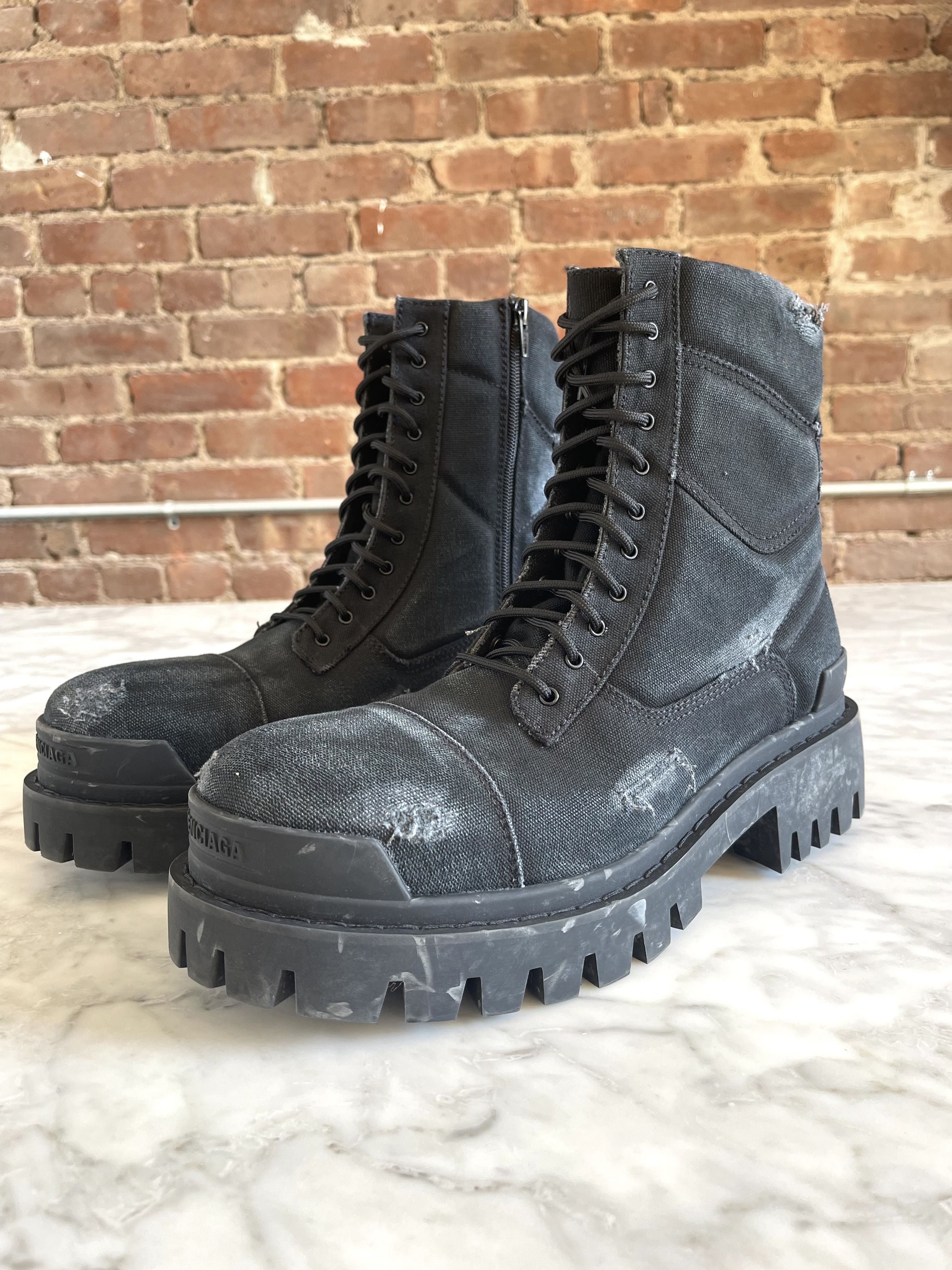 Balenciaga Fall 22 Destroyed Canvas Combat Strike Boot NIB (43) Fits 44 ...