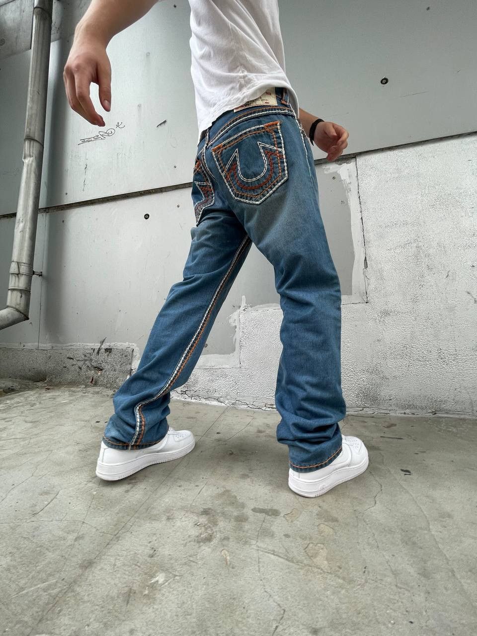 image of True Religion Denim Jeans Orange Stitch in Light Denim, Men's (Size 34)