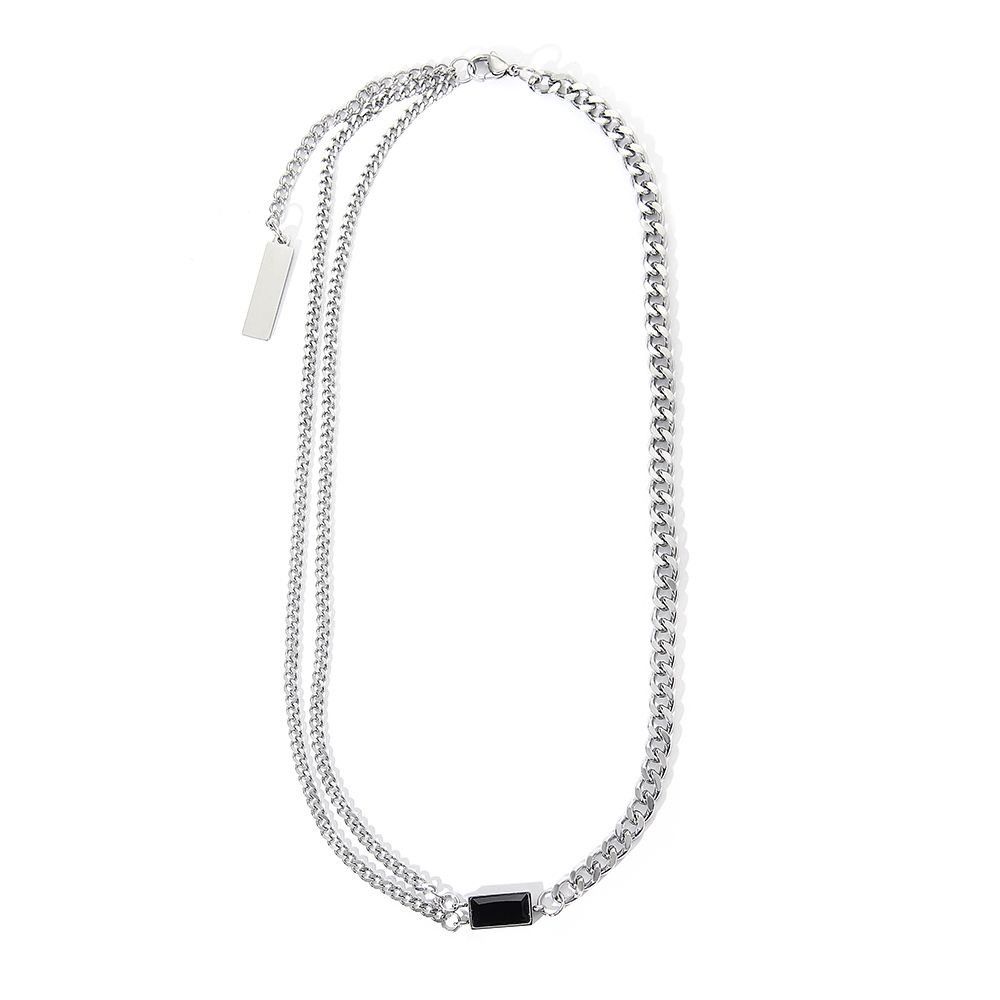 Jewelry × Vintage Black Square Pendant and Double Layer Titanium Necklace Size ONE SIZE - 3 Thumbnail