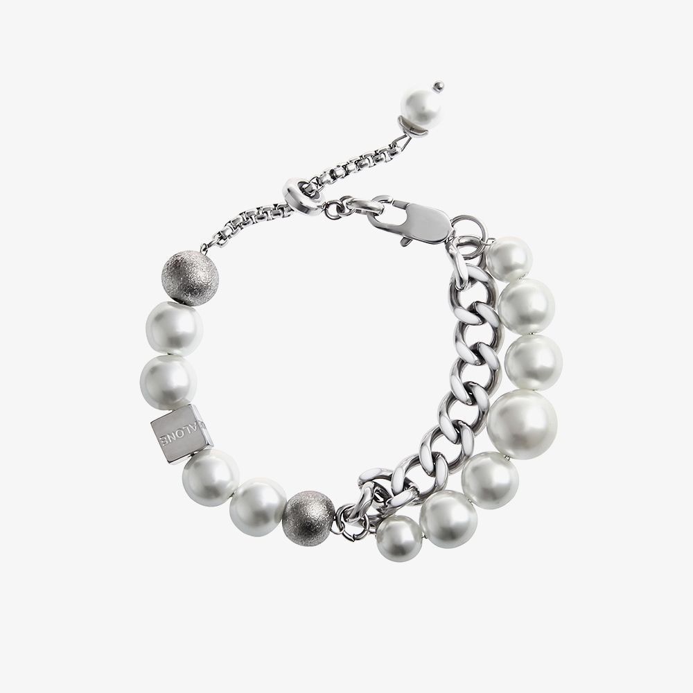 Jewelry × Vintage Fashion Double Pearl Titanium Steel Bracelet Size ONE SIZE - 1 Thumbnail