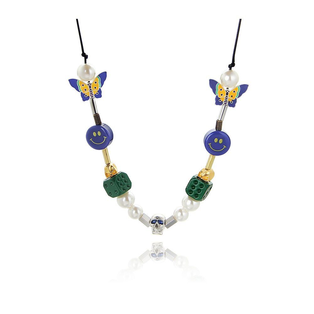 Jewelry × Vintage Fashion Green Dice Smiley Butterfly Pearl Necklace Size ONE SIZE - 3 Thumbnail
