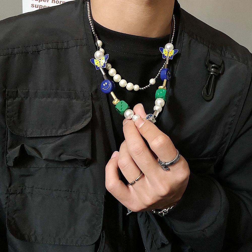Jewelry × Vintage Fashion Green Dice Smiley Butterfly Pearl Necklace Size ONE SIZE - 4 Thumbnail