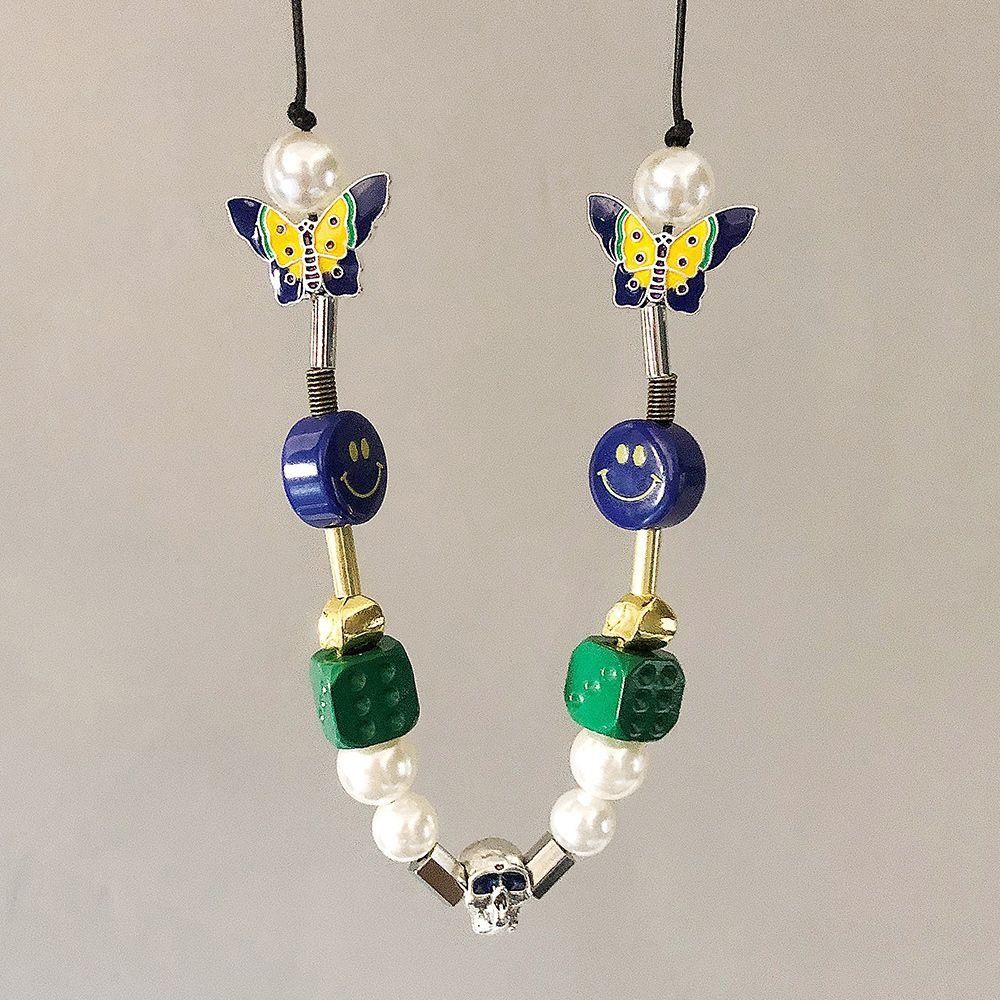 Jewelry × Vintage Fashion Green Dice Smiley Butterfly Pearl Necklace Size ONE SIZE - 1 Thumbnail