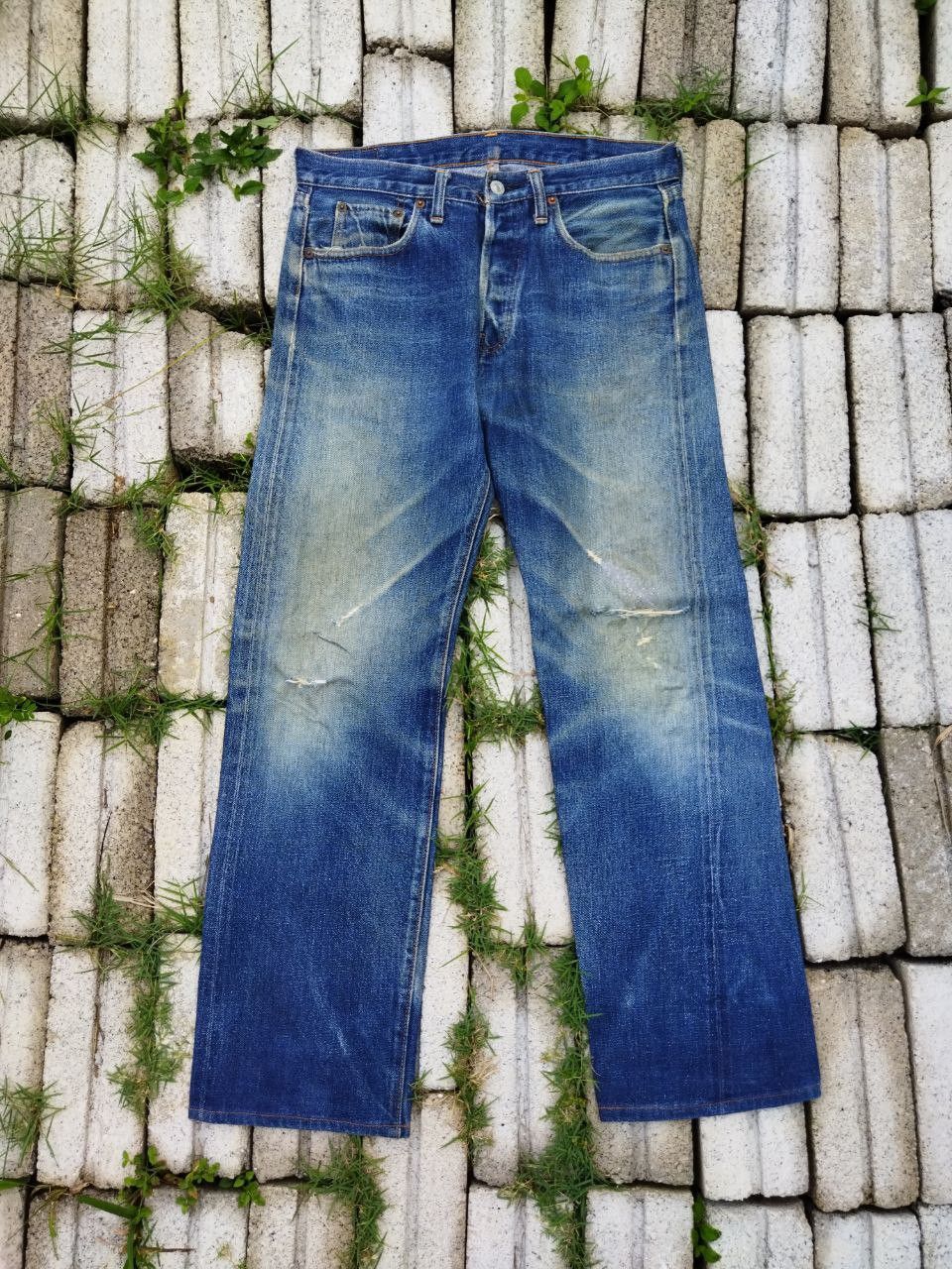 image of denime Japan Selvedge Distressed Jeans in Blue Distressed, Men's (Size 32)