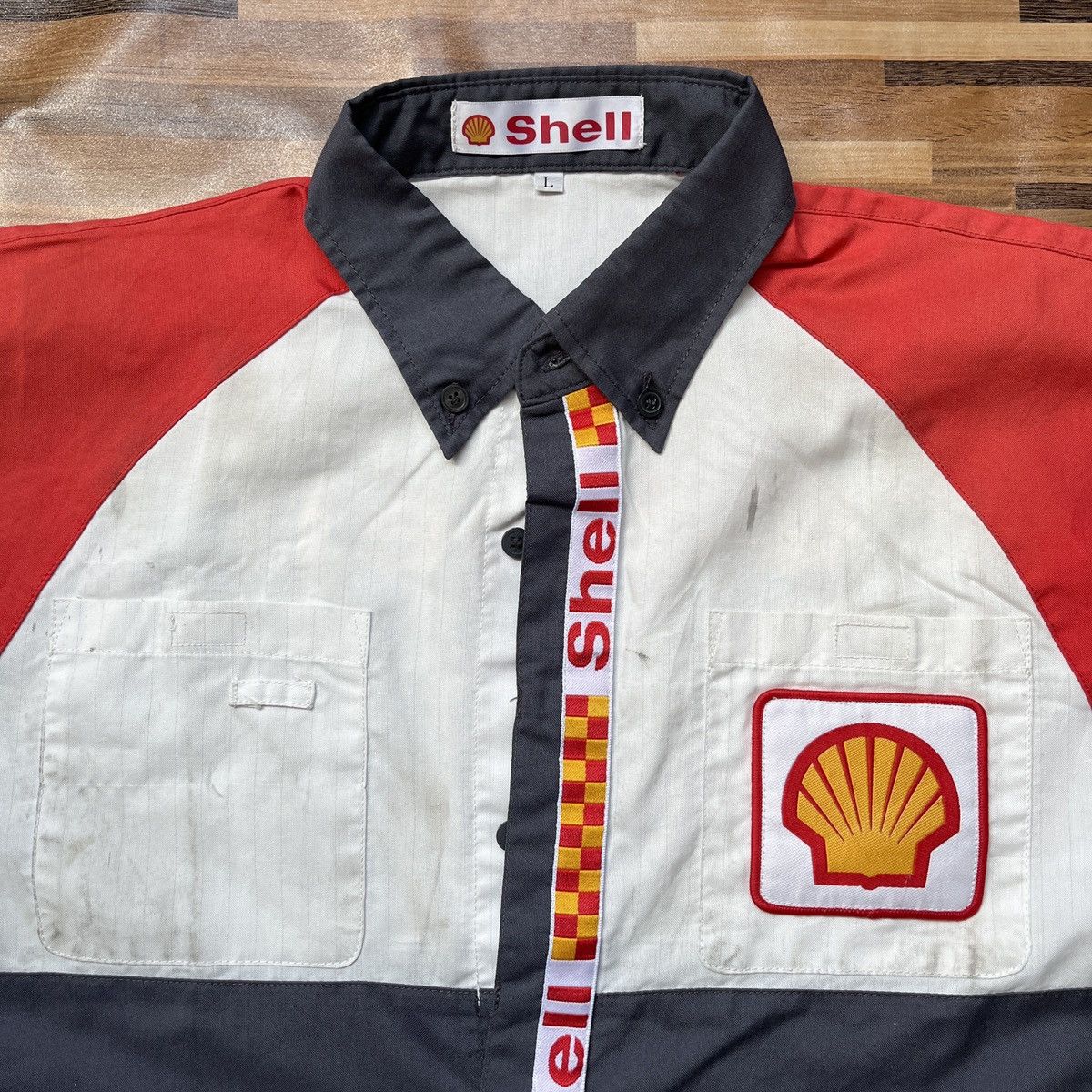 Uniform Wares × Vintage Shell Workers Uniform Racing Shirts Button Up Vintage 1990s Size US L / EU 52-54 / 3 - 5 Thumbnail