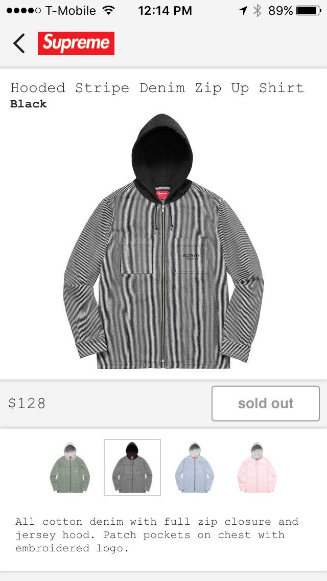 Supreme Hooded Stripe Denim Zip Up Shirt Black Medium M | Grailed