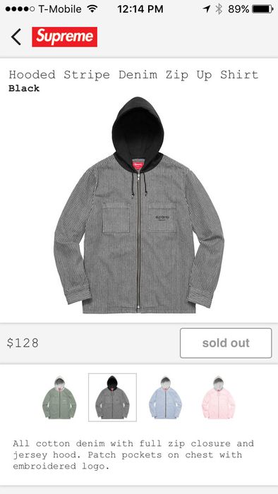 Supreme Hooded Stripe Denim Zip Up Shirt Black Medium M | Grailed