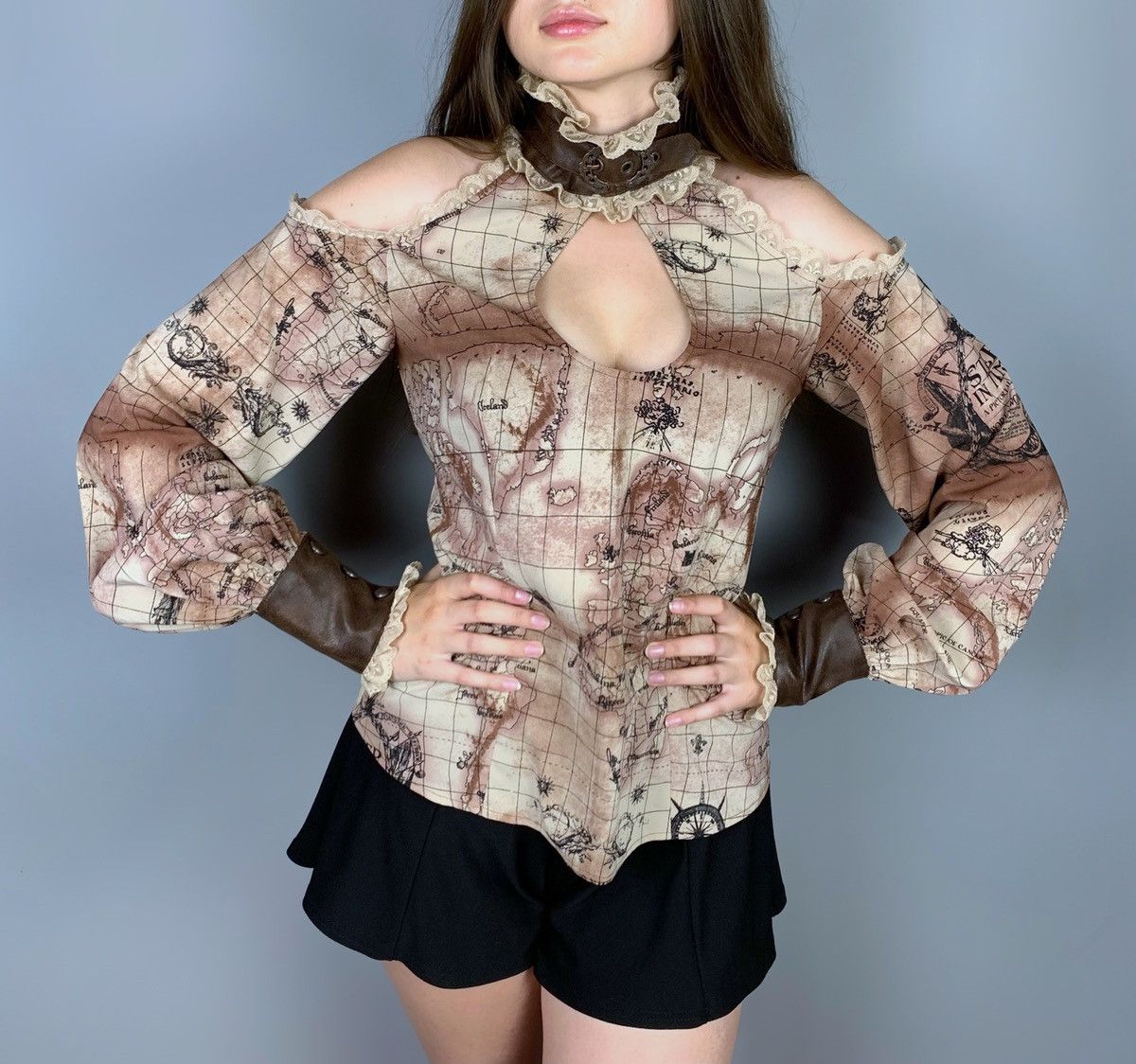 Lip Service Vintage Lip Service Gothic Pictorial Map Shirt Sz M Women’s Size M / US 6-8 / IT 42-44 - 3 Thumbnail