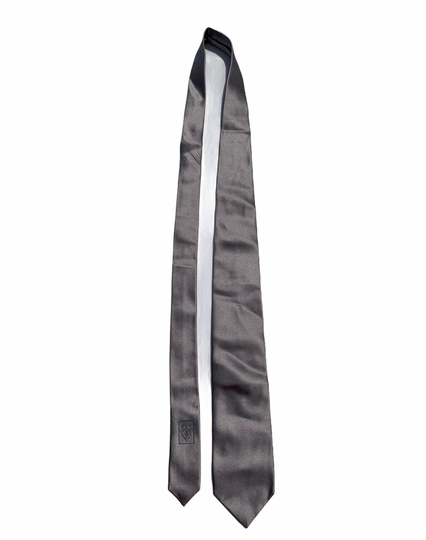 Gucci Gucci Solid Silver Silk Neck Tie With Knight Crest Detail Size ONE SIZE - 1 Thumbnail