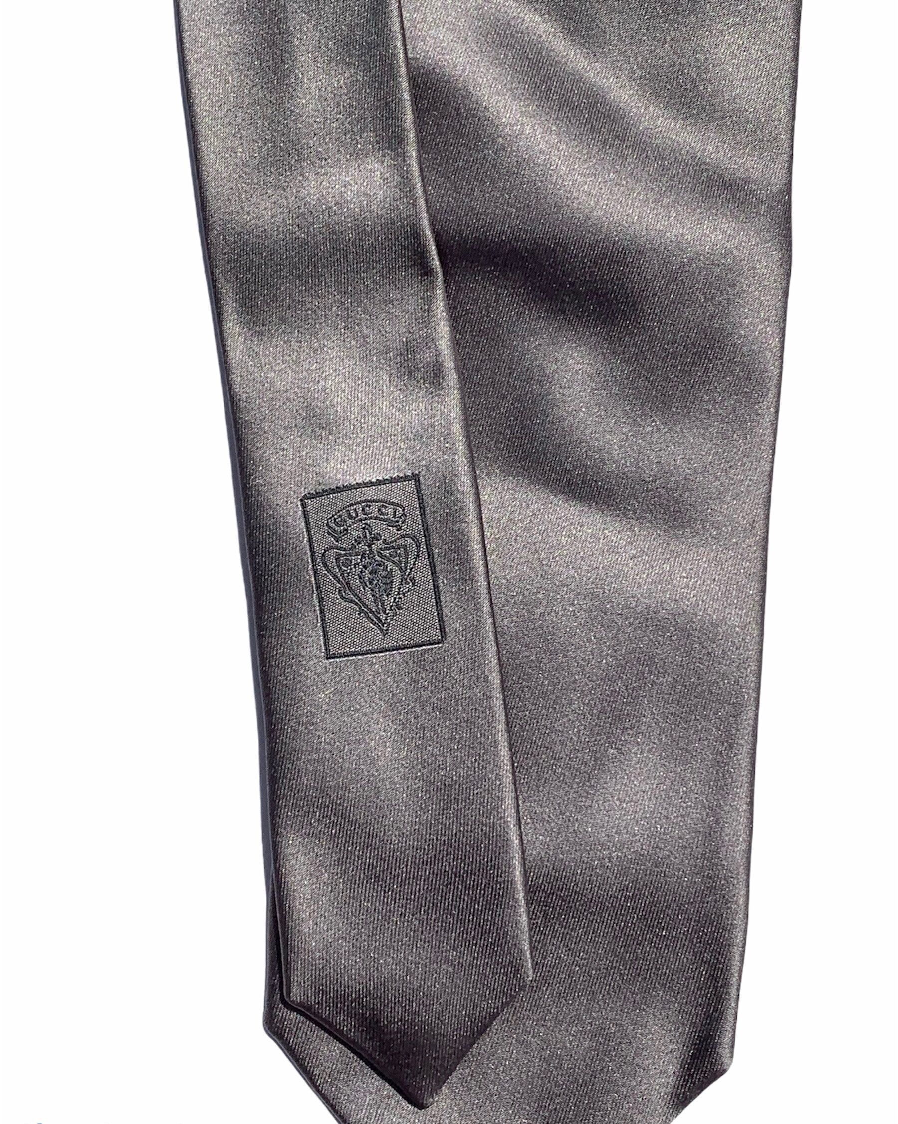 Gucci Gucci Solid Silver Silk Neck Tie With Knight Crest Detail Size ONE SIZE - 2 Thumbnail