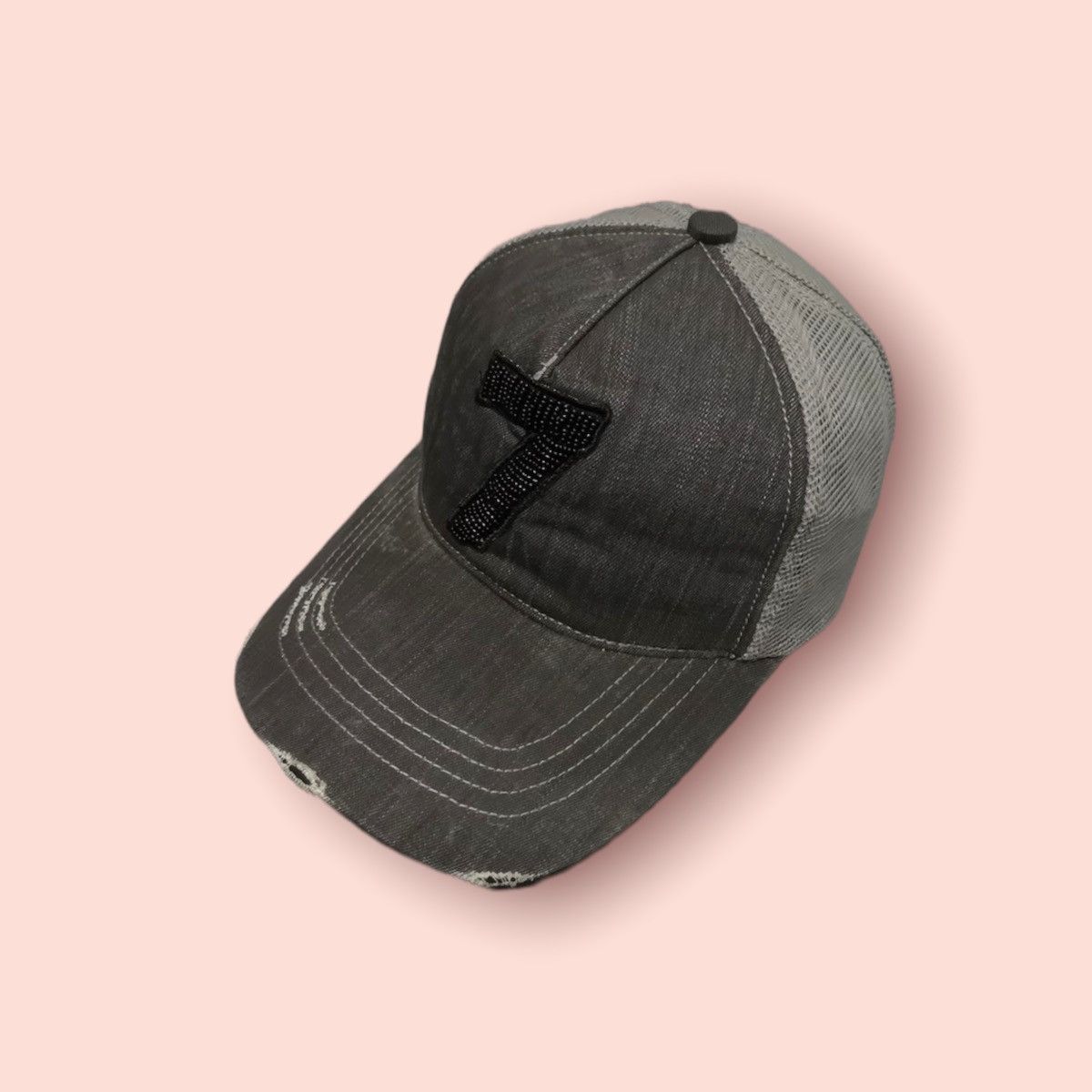 Japanese Brand No. 7 DISTRESSED DENIM TRUCKER LEATHER STRAPBACK Size ONE SIZE - 1 Thumbnail