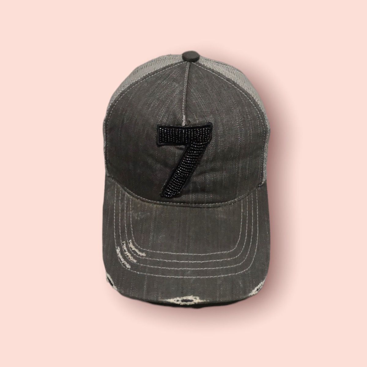 Japanese Brand No. 7 DISTRESSED DENIM TRUCKER LEATHER STRAPBACK Size ONE SIZE - 3 Thumbnail
